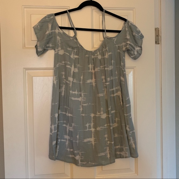 Dusty blue/cream short dress - Picture 2 of 4